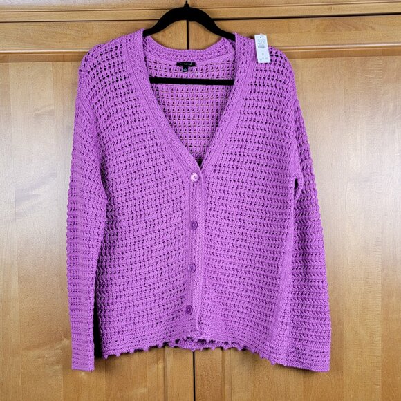 Talbots Sweaters - New Talbots Purple Open Knit Cotton V-Neck Cardigan Sweater - M
